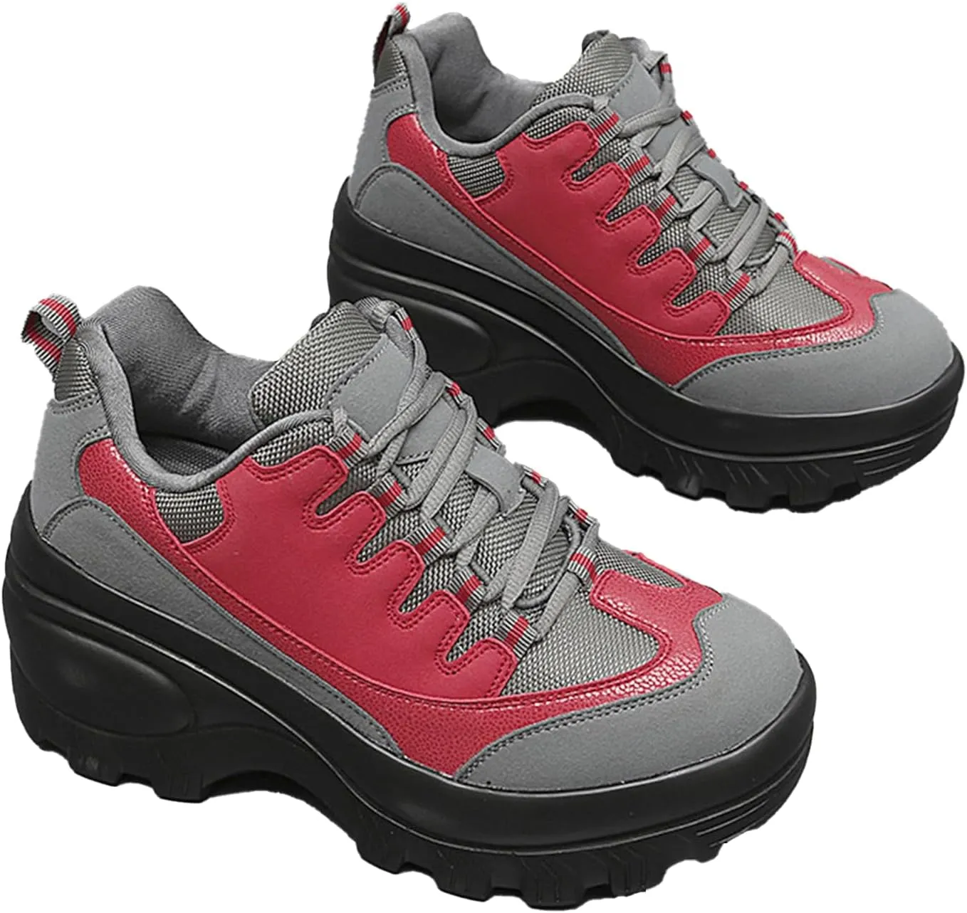 Women's Fashion Platform Chunky Sneakers Lace Up Comfortable Wedge Walking Sport Sneakers Casual Non-Slip Running Shoes