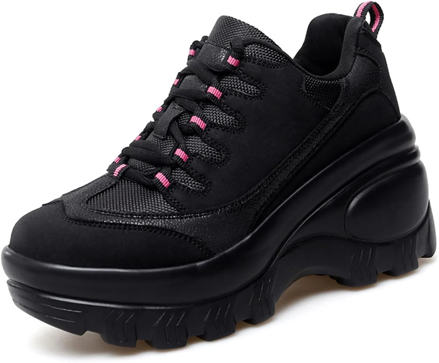 Women's Fashion Platform Chunky Sneakers Lace Up Comfortable Wedge Walking Sport Sneakers Casual Non-Slip Running Shoes