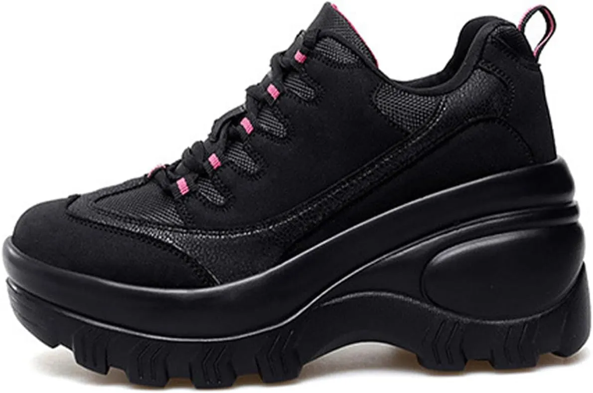 Women's Fashion Platform Chunky Sneakers Lace Up Comfortable Wedge Walking Sport Sneakers Casual Non-Slip Running Shoes