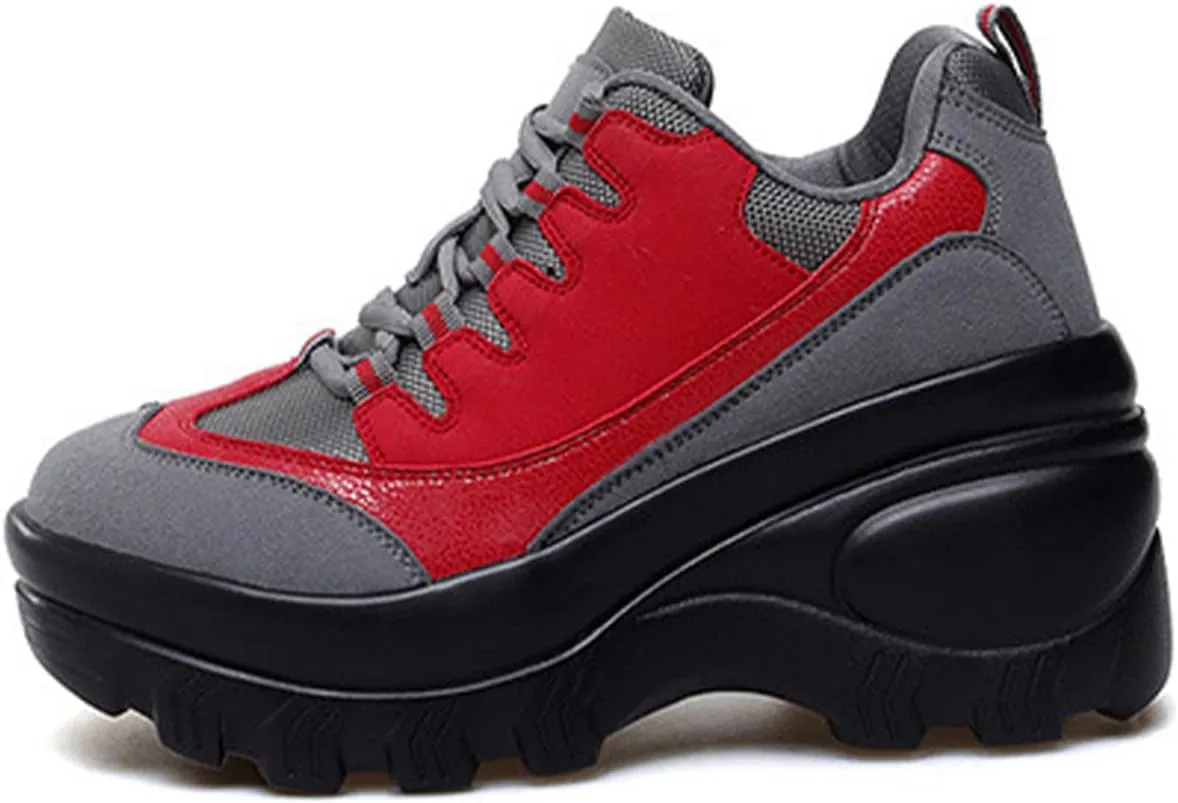 Women's Fashion Platform Chunky Sneakers Lace Up Comfortable Wedge Walking Sport Sneakers Casual Non-Slip Running Shoes