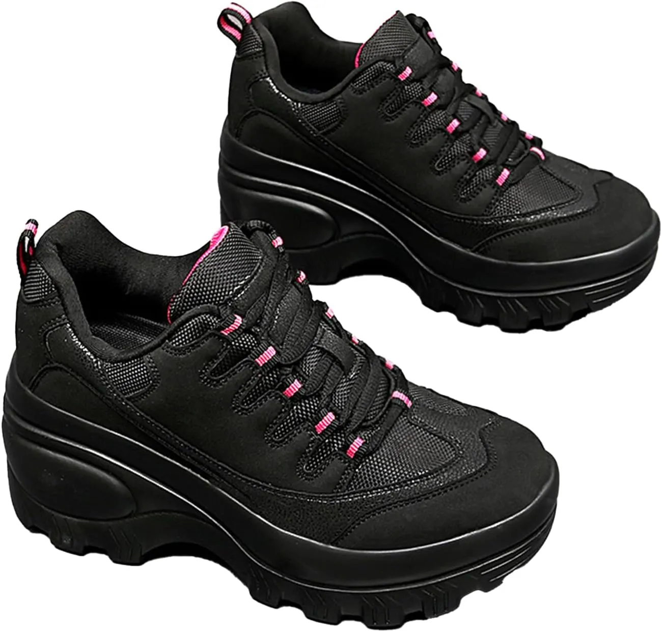 Women's Fashion Platform Chunky Sneakers Lace Up Comfortable Wedge Walking Sport Sneakers Casual Non-Slip Running Shoes