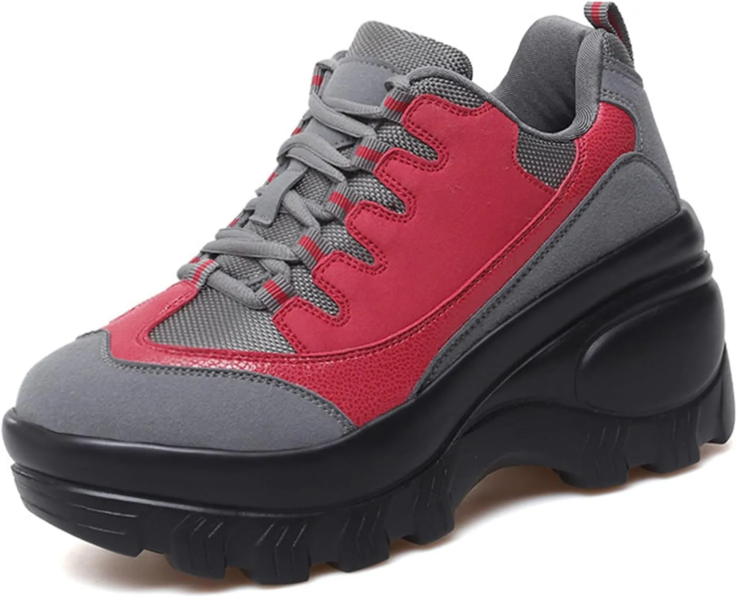 Women's Fashion Platform Chunky Sneakers Lace Up Comfortable Wedge Walking Sport Sneakers Casual Non-Slip Running Shoes