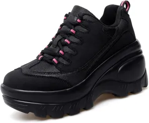 Women's Fashion Platform Chunky Sneakers Lace Up Comfortable Wedge Walking Sport Sneakers Casual Non-Slip Running Shoes