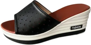 Women's Fish Mouth Wedge Slipper Platform Colorblock Slip on Sandal Open Toe Trendy Casual Slide Elegant Shoes