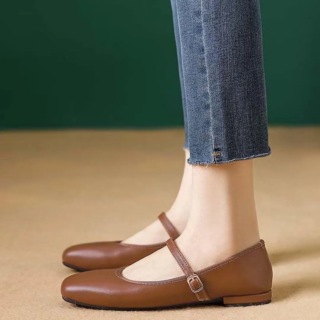 Women's Flat Mary Jane Shoes Ankle Strap Round Toe Chinese Style Ballet Flats Casual Walking Shoes