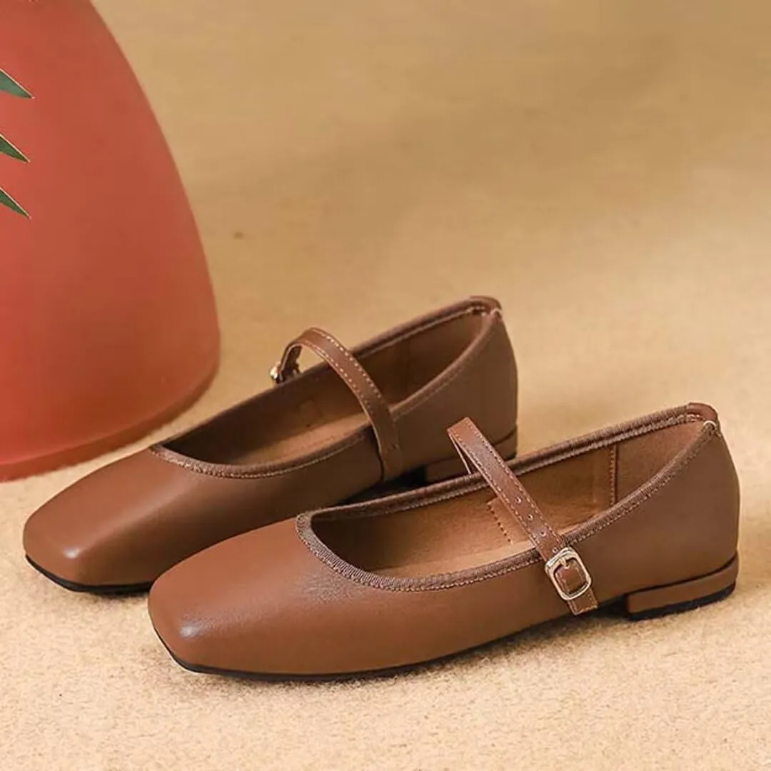 Women's Flat Mary Jane Shoes Ankle Strap Round Toe Chinese Style Ballet Flats Casual Walking Shoes
