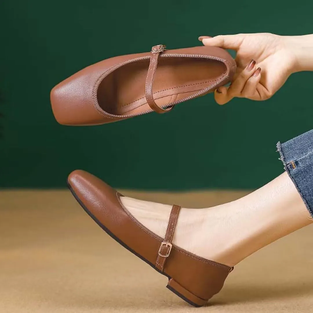 Women's Flat Mary Jane Shoes Ankle Strap Round Toe Chinese Style Ballet Flats Casual Walking Shoes