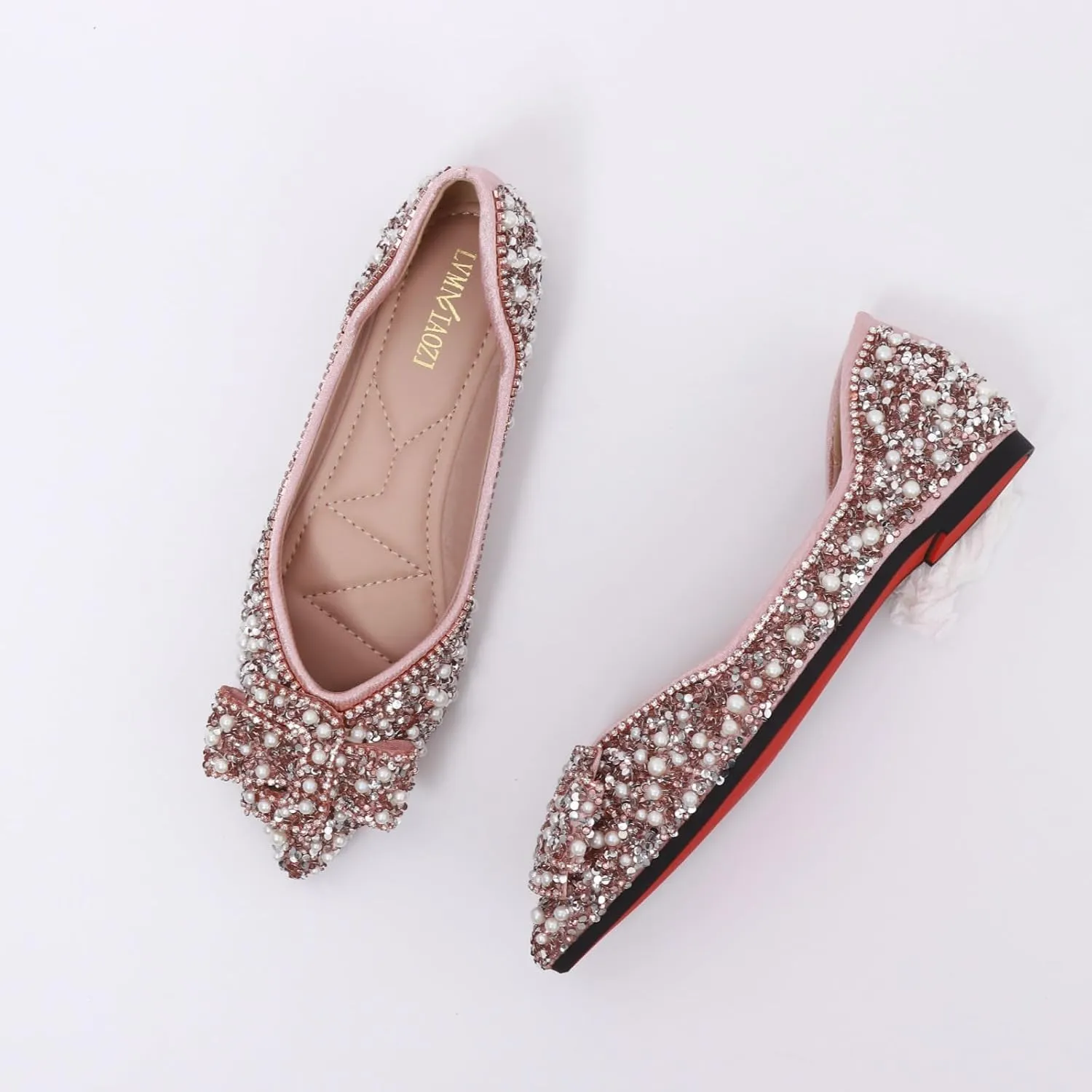 Women's Flats Comfortable Pointed Rhinestone Ballet Flats for Women Sparkle Elegant Dress Flats