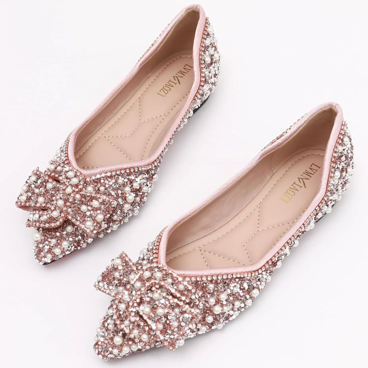 Women's Flats Comfortable Pointed Rhinestone Ballet Flats for Women Sparkle Elegant Dress Flats