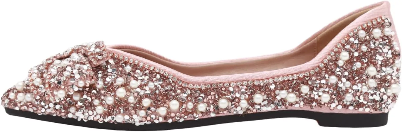 Women's Flats Comfortable Pointed Rhinestone Ballet Flats for Women Sparkle Elegant Dress Flats