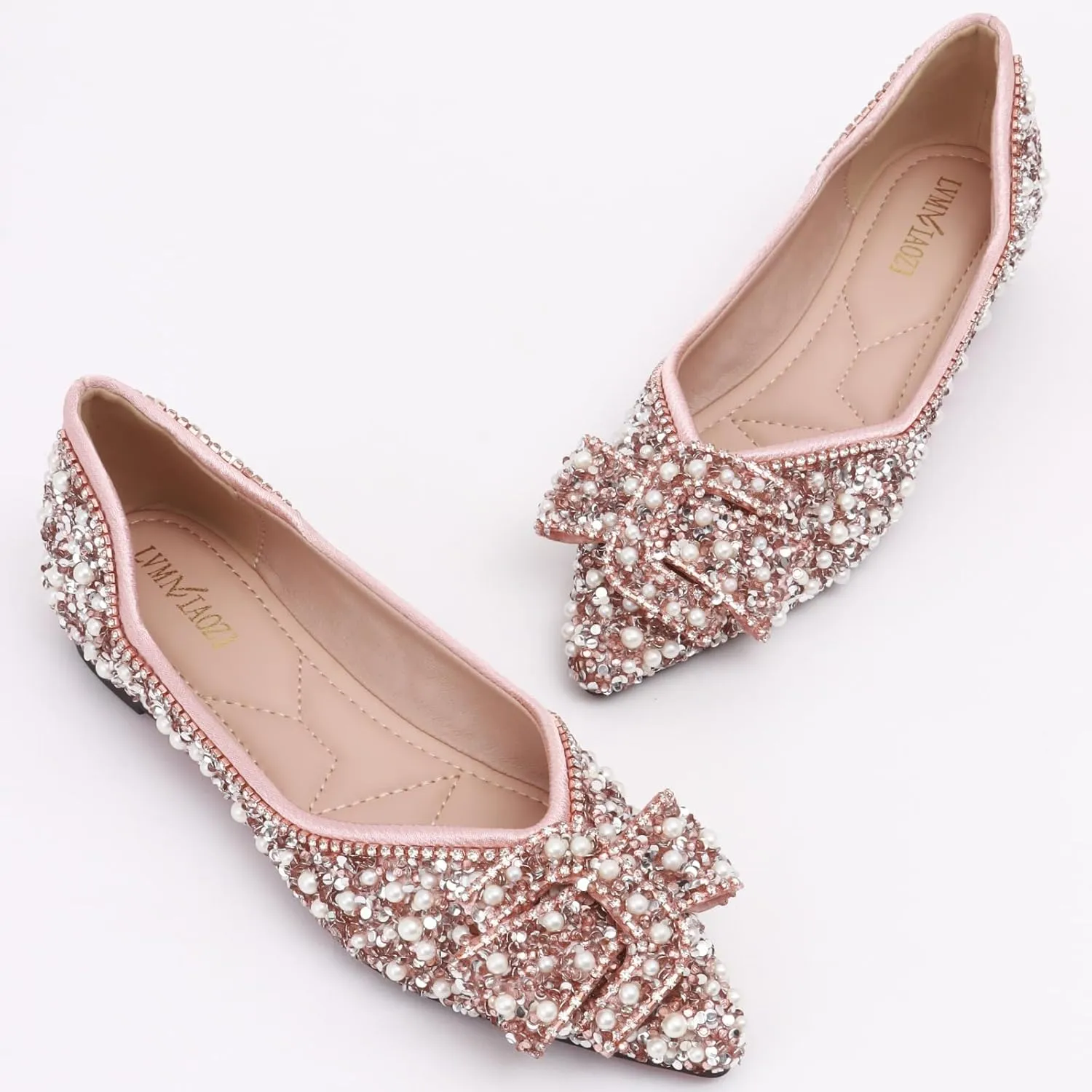 Women's Flats Comfortable Pointed Rhinestone Ballet Flats for Women Sparkle Elegant Dress Flats