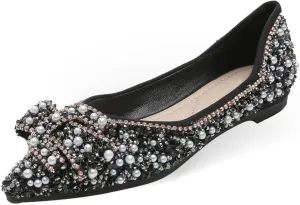 Women's Flats Comfortable Pointed Rhinestone Ballet Flats for Women Sparkle Elegant Dress Flats