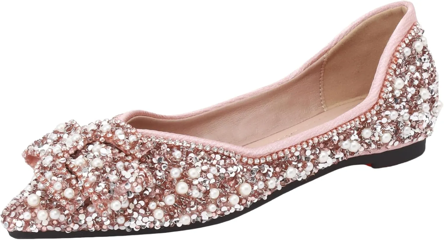 Women's Flats Comfortable Pointed Rhinestone Ballet Flats for Women Sparkle Elegant Dress Flats