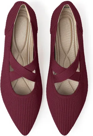 Women's Flats Shoes Pointed Toe Knit Washable Comfortable Dressy Mary Jane Ballet Flat with Strap