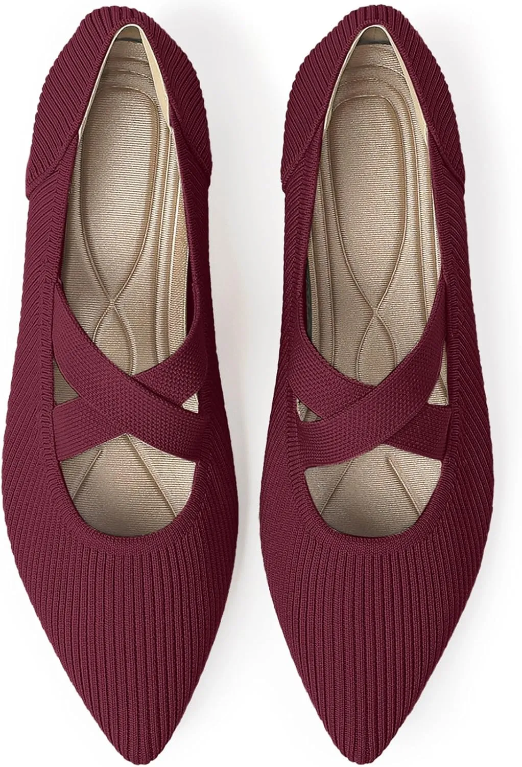 Women's Flats Shoes Pointed Toe Knit Washable Comfortable Dressy Mary Jane Ballet Flat with Strap