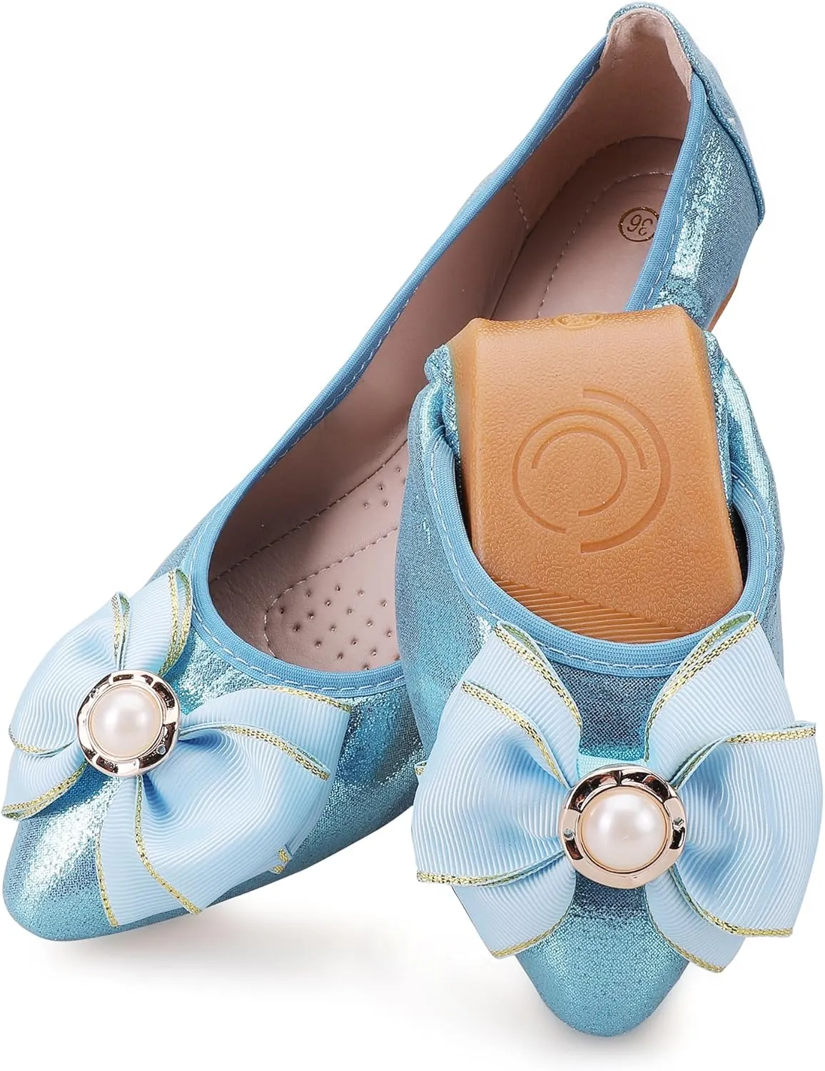 Womens Foldable Ballet Flats Bling Rhinestone Pointed Toe Comfort Slip On Walk Work Loafers Bridal Dress Shoes