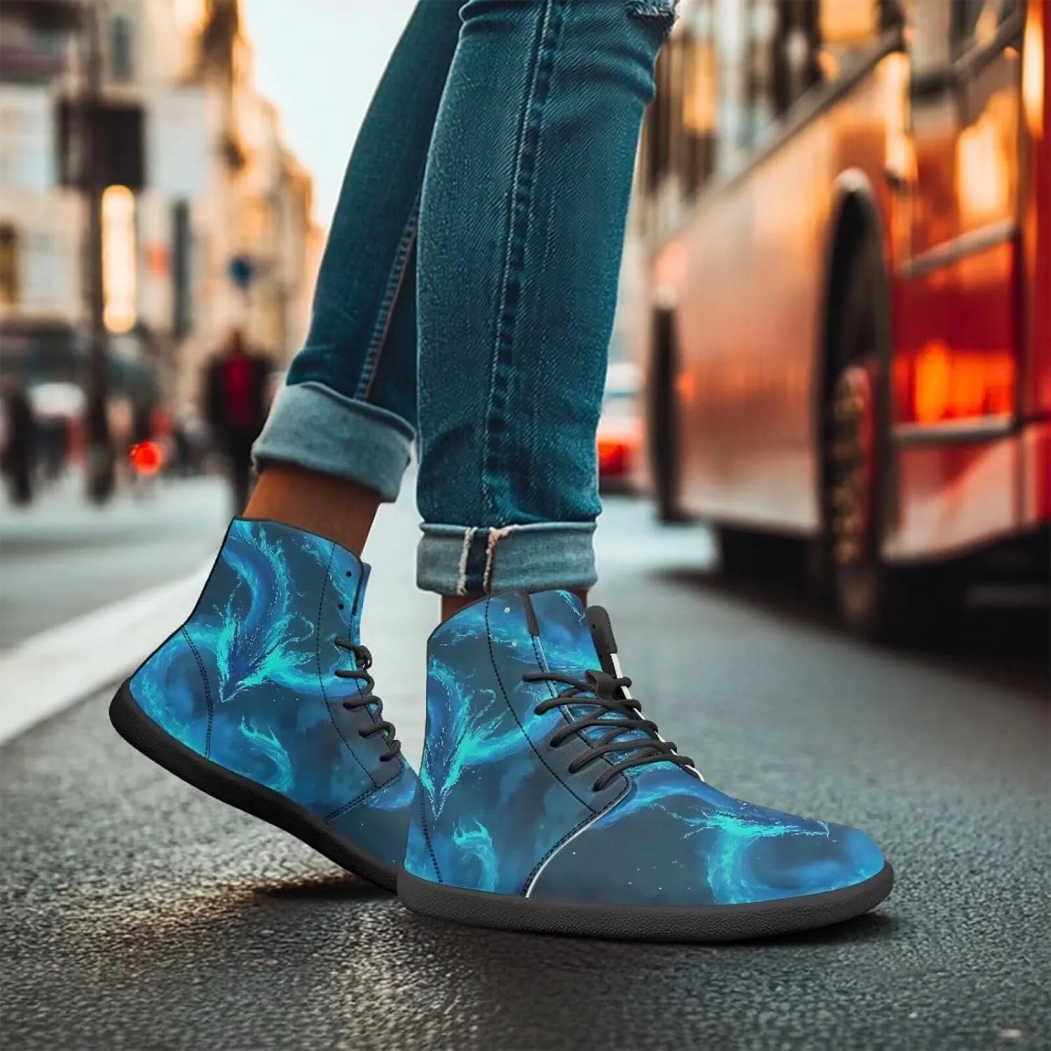 Women's High Top PU Leather Barefoot Shoes Wide Toe Box Fashion Sneakers Comfortable Casual Walking Shoes Lightweight Dress Shoes SizeUS 6-13.5