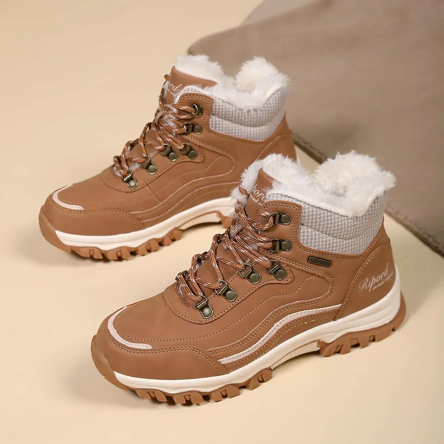 Womens Hiking Snow Boots Winter Boots Comfortable Warm Fur Shoes for Outdoor
