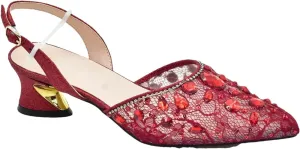 Women's Italian Mid-Heel Party Set - Rhinestone-Embellished Pumps & Matching Evening Bag