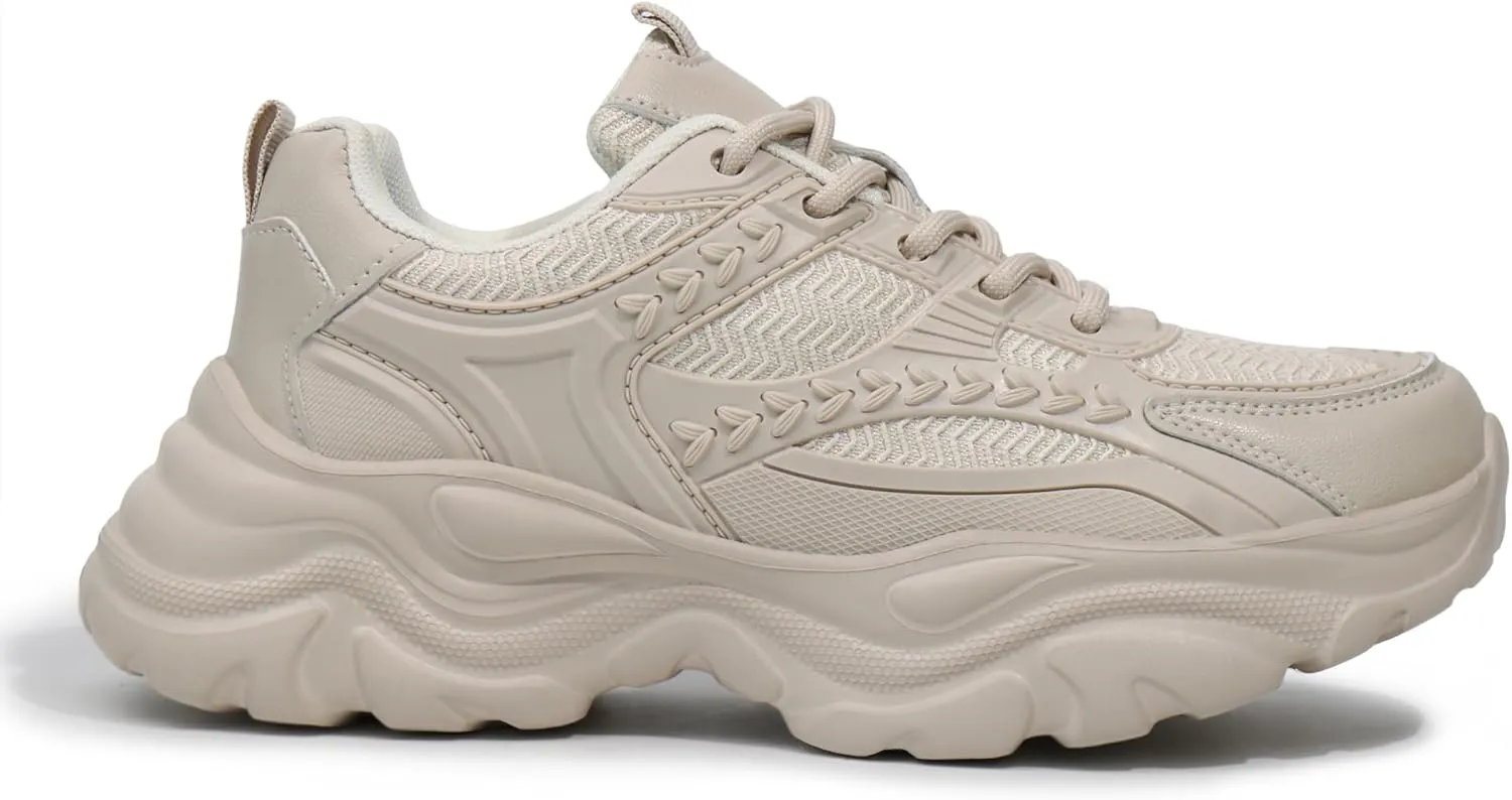 Women's Lace-up Platform Walking Shoes Comfortable Retro Stylish Workout Sport Work Casual Chunky Sneakers