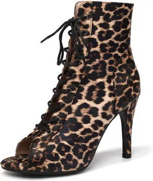 Women's Latin Dance Boots Peep Toe lace-up Ballroom Latin Salsa Ankle Dance Boots