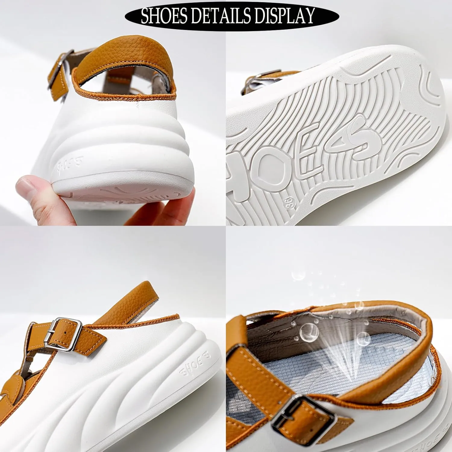 Womens Leather Cutout Chunky Platform Sneakers Fashion Round Toe Adjust Ankle Strap Comfort Breathable Sport Sandals Summer Walking Beach Casual Shoes