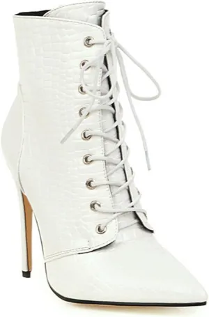 Women'S Leather Stiletto Lace Up Ankle Boots With Side Zip，Retro Brogue Pointed Toe High Heel Boots Stylish And Sexy Victorian Dress Booties.