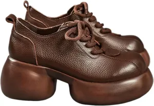 Women's Leather Wedge Casual Sneakers,Lace-Up Platform Sneakers,Anti-Slip Shock Absorbing High Heeled Fashion Sneakers