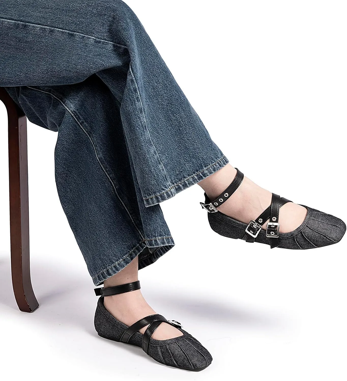 Womens Mary Jane Flats Round Toe Comfortable Cross Strap Flats Dressy Ballet Flats Shoes Vintage Shoes with Ankle Strap