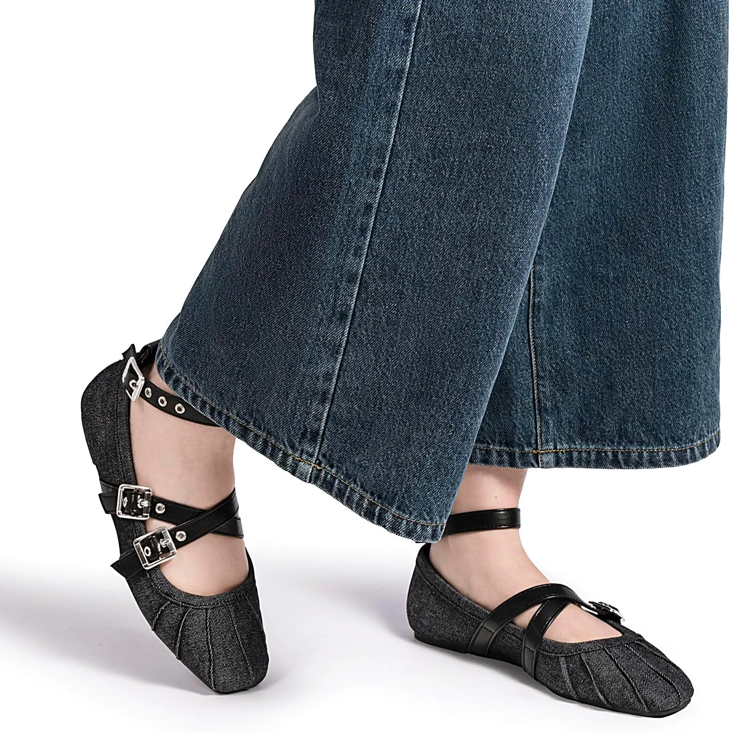Womens Mary Jane Flats Round Toe Comfortable Cross Strap Flats Dressy Ballet Flats Shoes Vintage Shoes with Ankle Strap