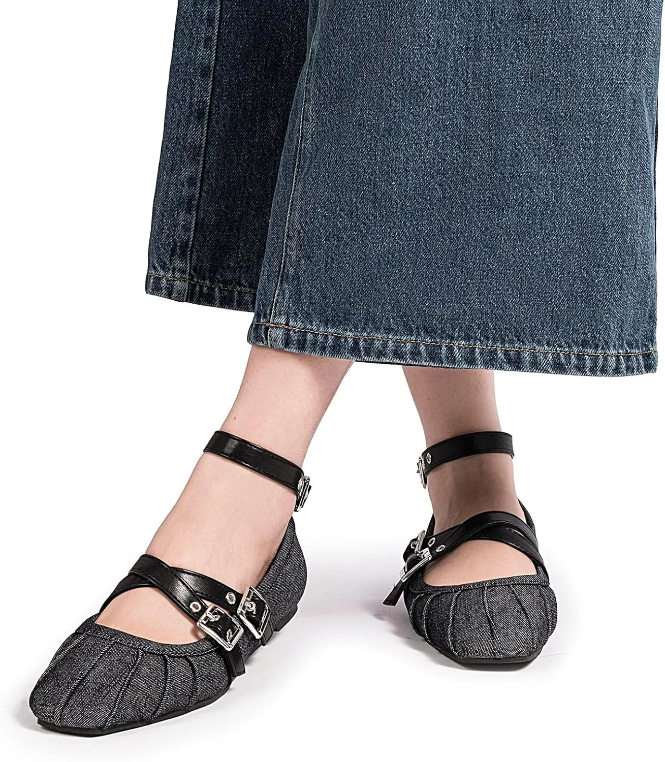 Womens Mary Jane Flats Round Toe Comfortable Cross Strap Flats Dressy Ballet Flats Shoes Vintage Shoes with Ankle Strap