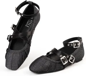 Womens Mary Jane Flats Round Toe Comfortable Cross Strap Flats Dressy Ballet Flats Shoes Vintage Shoes with Ankle Strap
