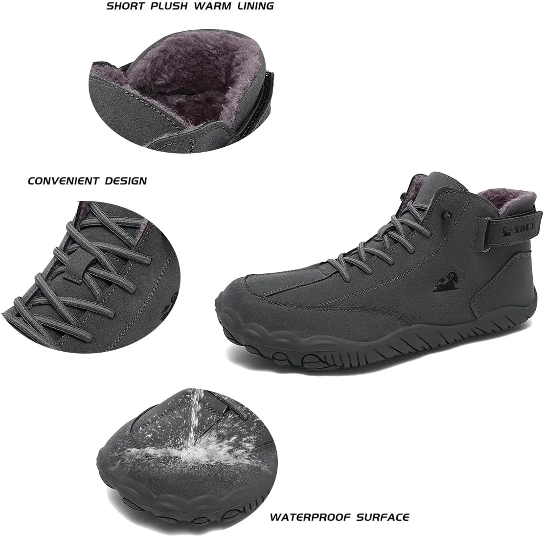 Womens Mens Barefoot Boots Shoes,High Top Wide Toe Box Zero Drop Minimalist Hiking Boots,Unisex Snow Boots Winter Shoes With Warm Fur,Waterproof Anti-Slip 38-45EU