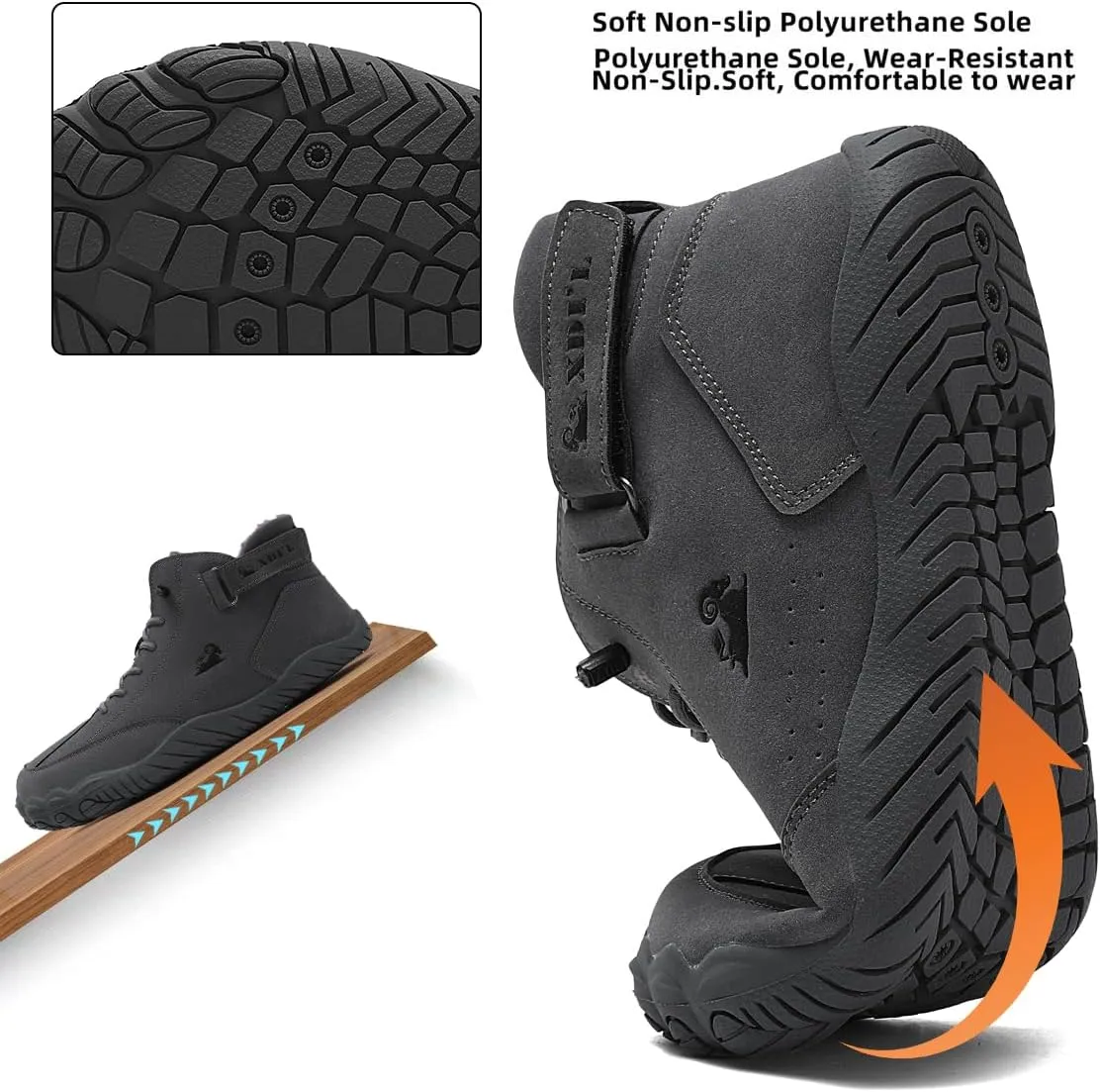 Womens Mens Barefoot Boots Shoes,High Top Wide Toe Box Zero Drop Minimalist Hiking Boots,Unisex Snow Boots Winter Shoes With Warm Fur,Waterproof Anti-Slip 38-45EU