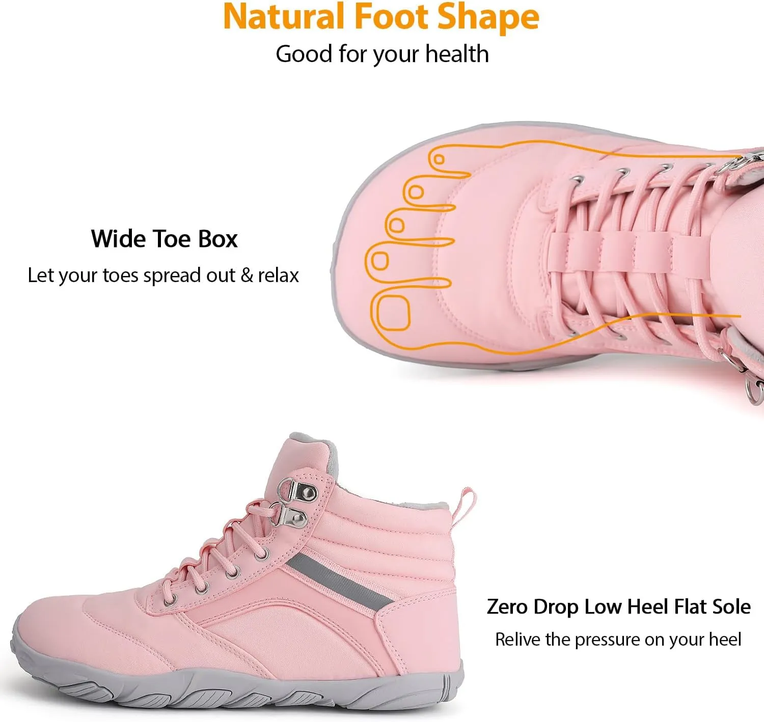 Womens Mens Winter Barefoot Boots Warm Minimalist Wide Toe Box Snow Boots Zero Drop Sole Outdoor Water Resistant Ankle Booties