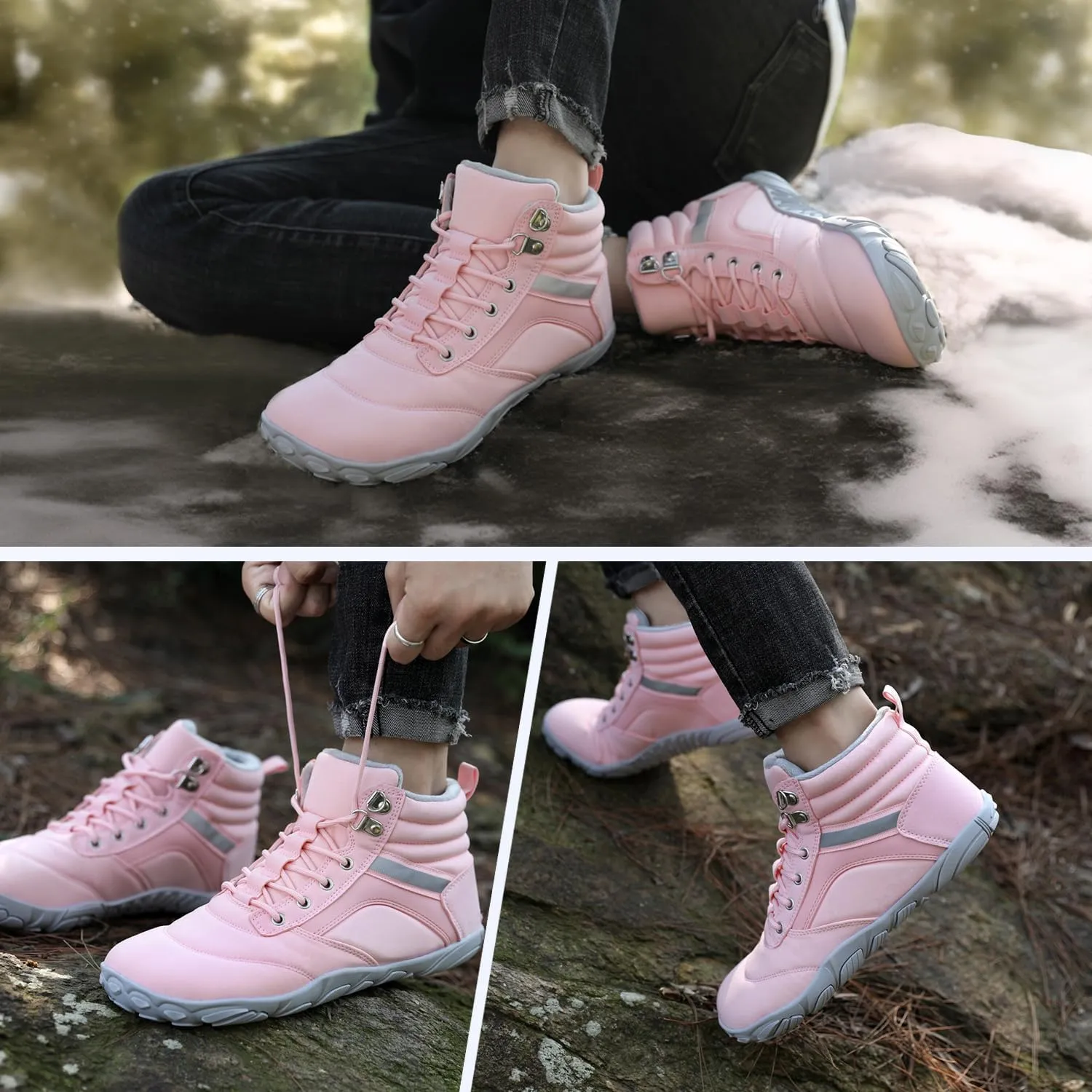 Womens Mens Winter Barefoot Boots Warm Minimalist Wide Toe Box Snow Boots Zero Drop Sole Outdoor Water Resistant Ankle Booties