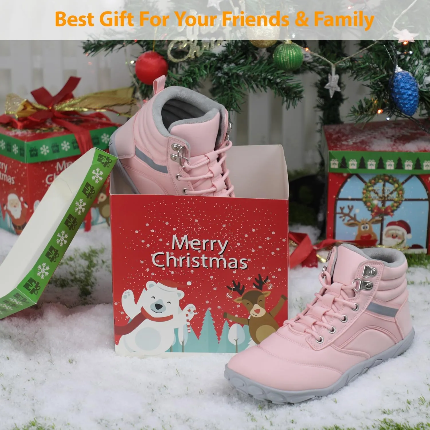 Womens Mens Winter Barefoot Boots Warm Minimalist Wide Toe Box Snow Boots Zero Drop Sole Outdoor Water Resistant Ankle Booties