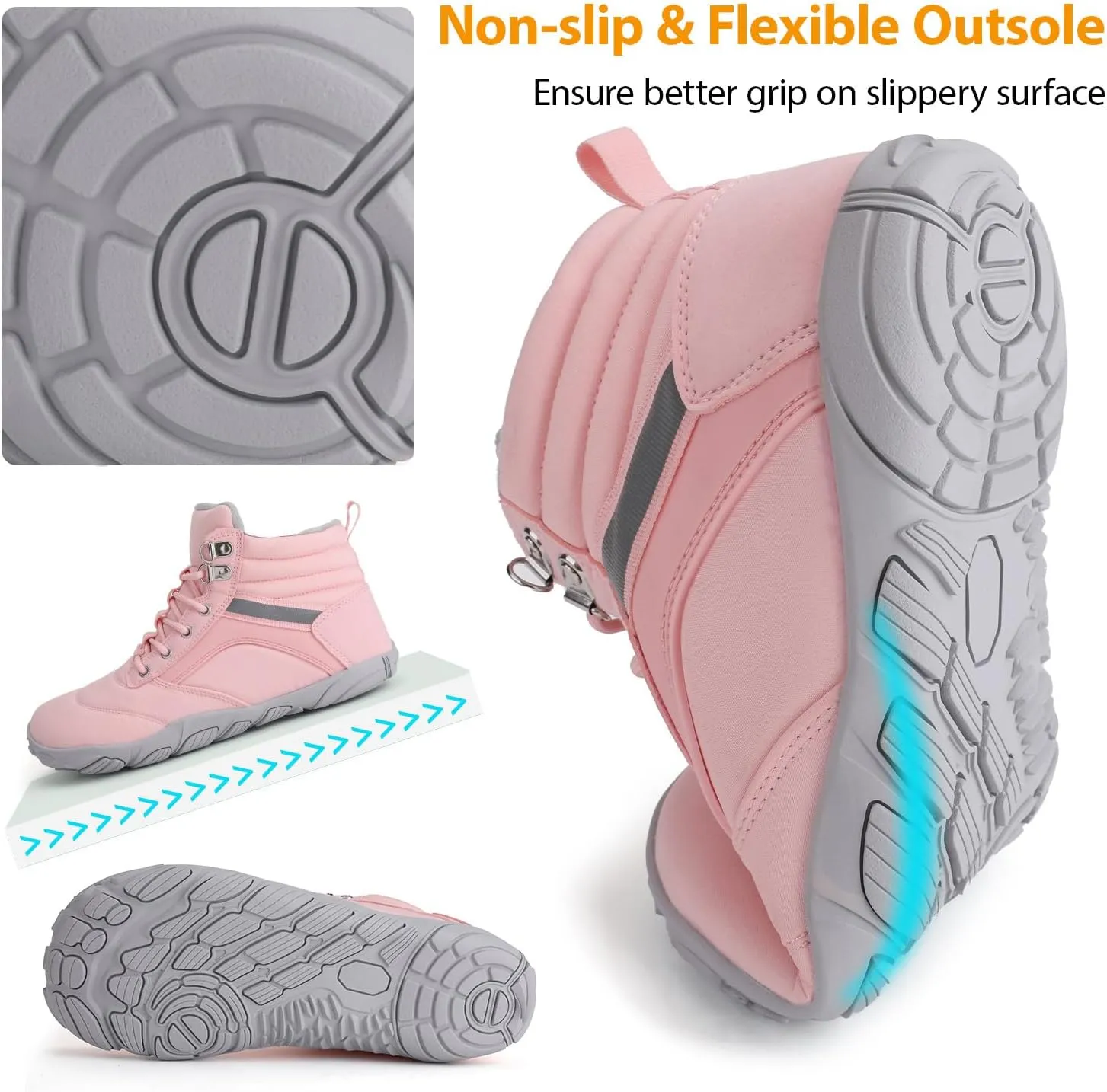 Womens Mens Winter Barefoot Boots Warm Minimalist Wide Toe Box Snow Boots Zero Drop Sole Outdoor Water Resistant Ankle Booties