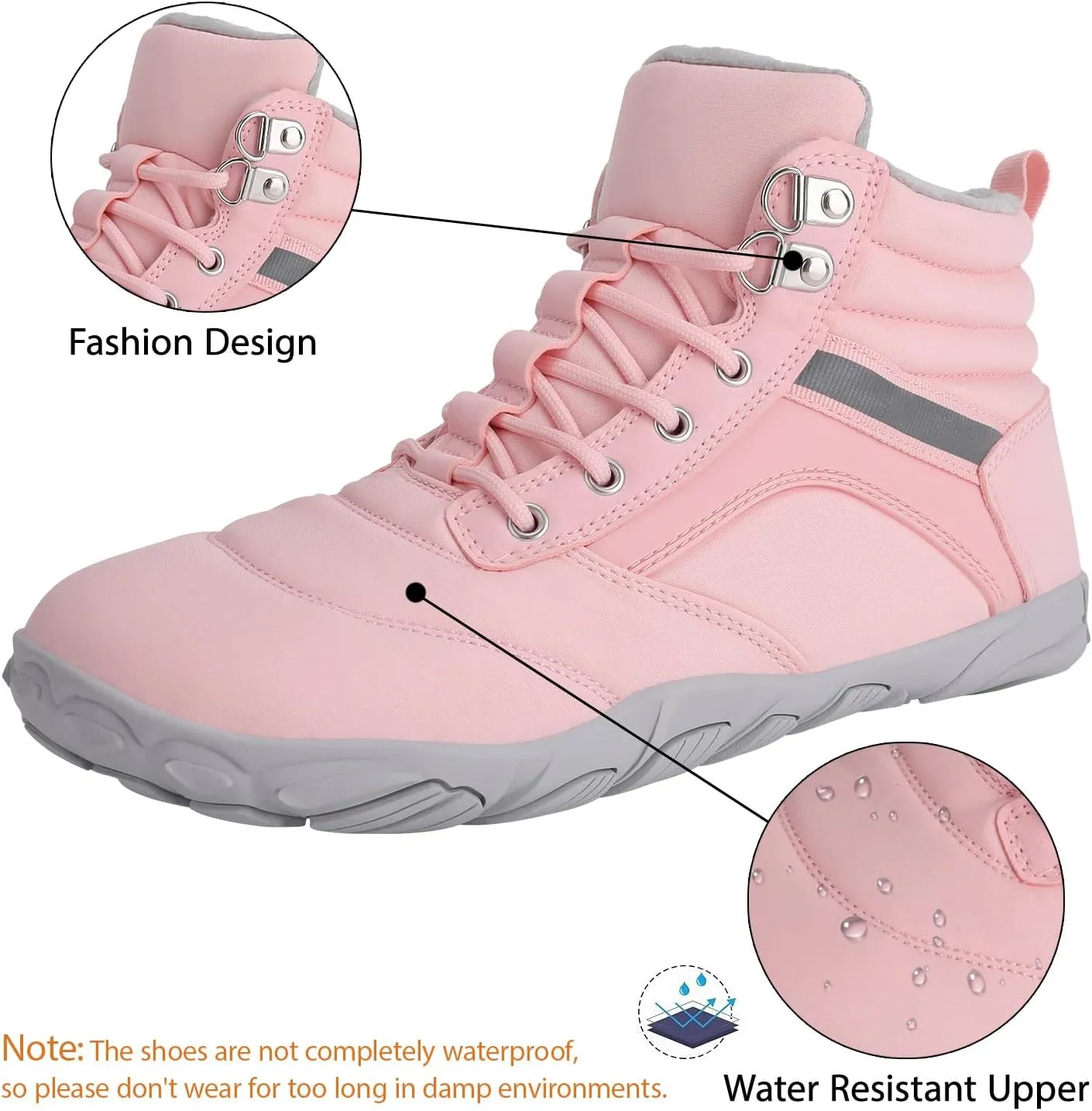 Womens Mens Winter Barefoot Boots Warm Minimalist Wide Toe Box Snow Boots Zero Drop Sole Outdoor Water Resistant Ankle Booties