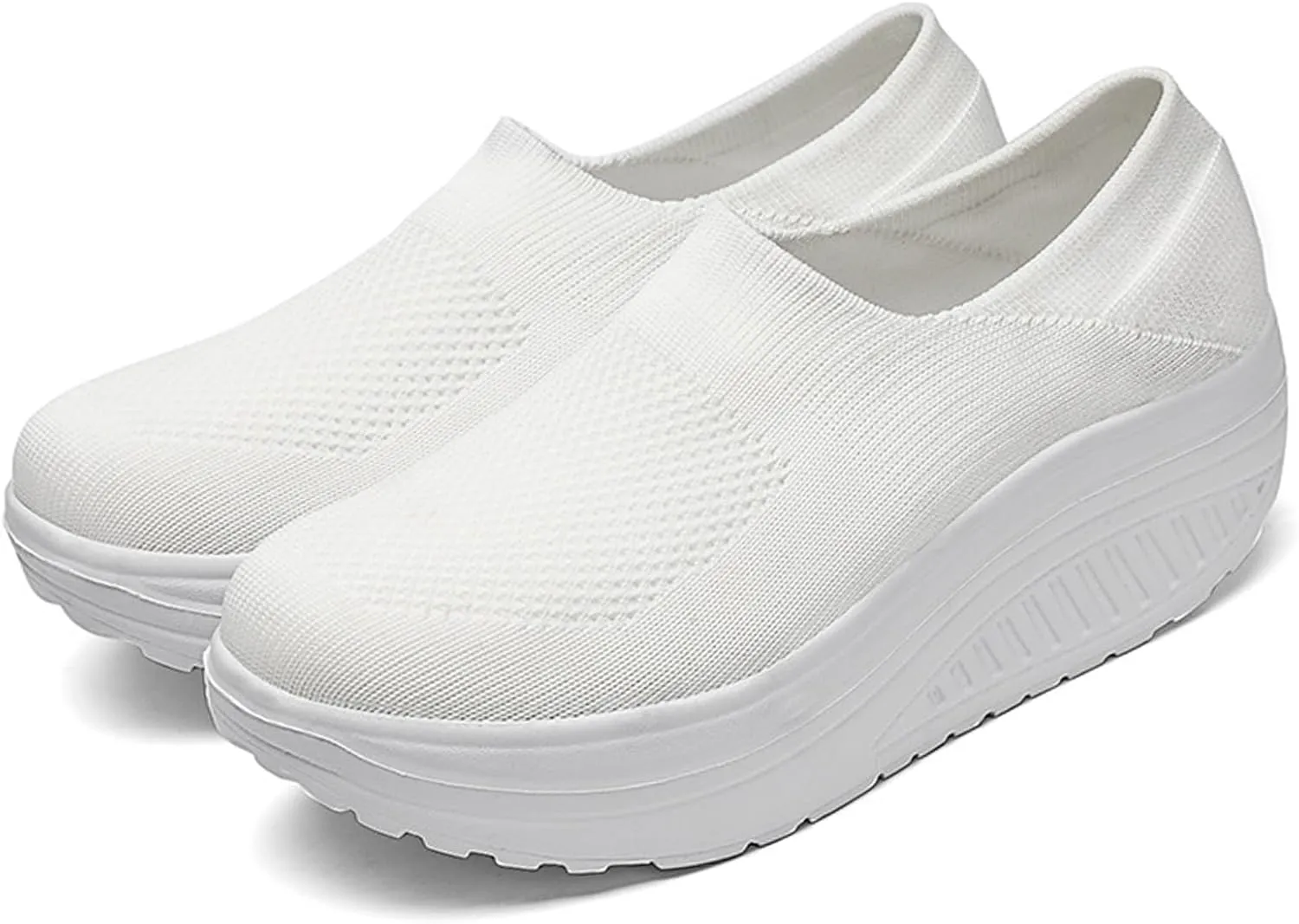 Women's Mesh Wedge Slip On Walking Shoes Comfort Orthopedic Platform Nurse Sneakers Casual Lightweight Fitness Thick Rocking Work Shoe