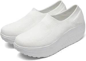 Women's Mesh Wedge Slip On Walking Shoes Comfort Orthopedic Platform Nurse Sneakers Casual Lightweight Fitness Thick Rocking Work Shoe