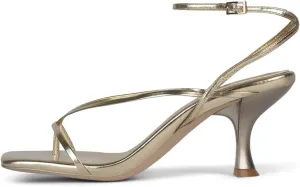 Women's Minimal Square Toe Sandals Mid-heel Strappy Thong Sandal with Ankle Strap Summer Kitten Heels