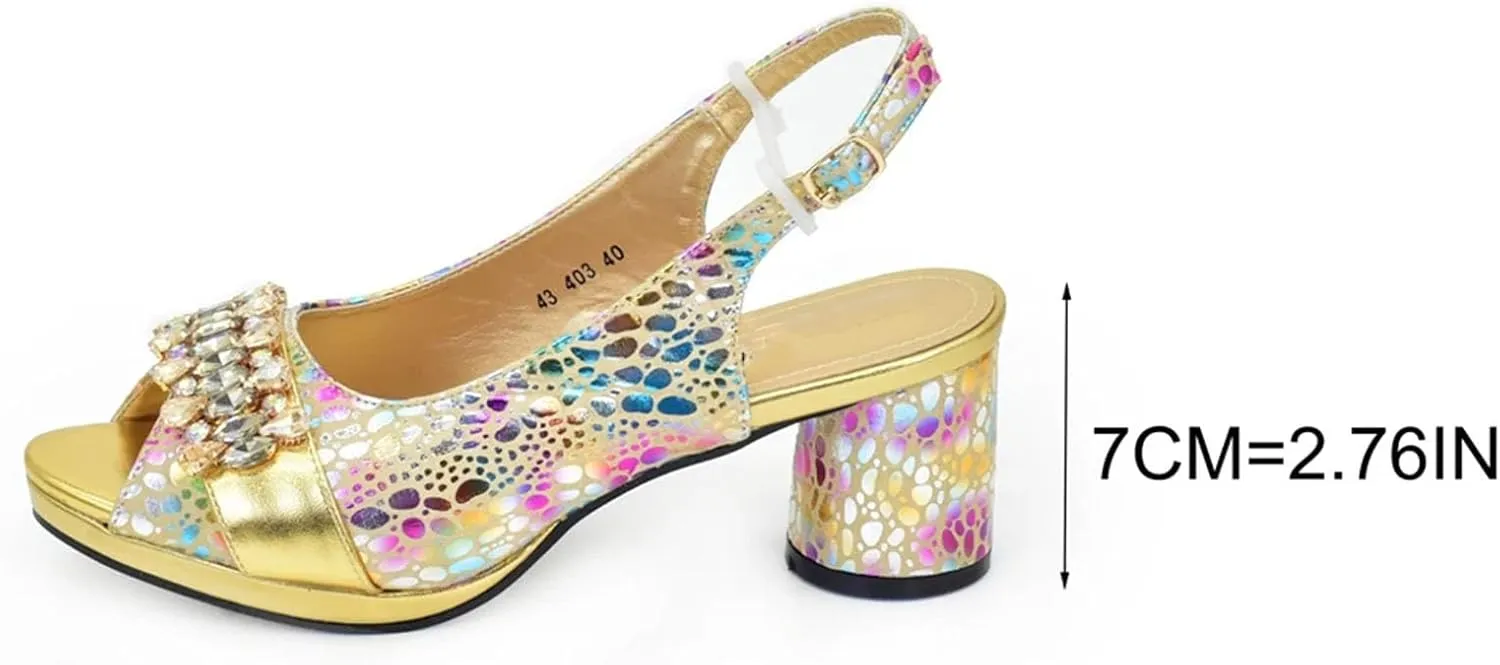 Women's Nigerian Party Essentials Set - Rhinestone-Embellished Pumps & Matching Clutch