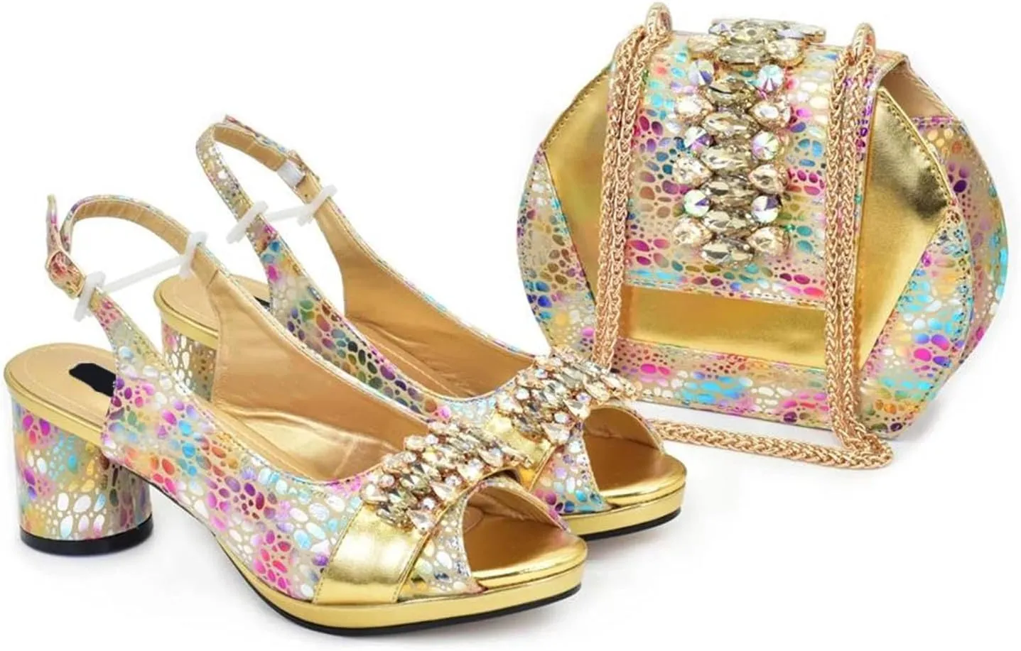 Women's Nigerian Party Essentials Set - Rhinestone-Embellished Pumps & Matching Clutch