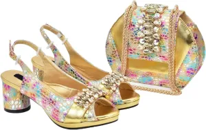 Women's Nigerian Party Essentials Set - Rhinestone-Embellished Pumps & Matching Clutch