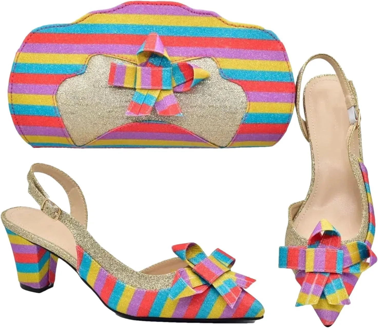 Women's Nigerian Rainbow Butterfly Bridal Set - Italian-Designed Luxury Pumps & Matching Bag