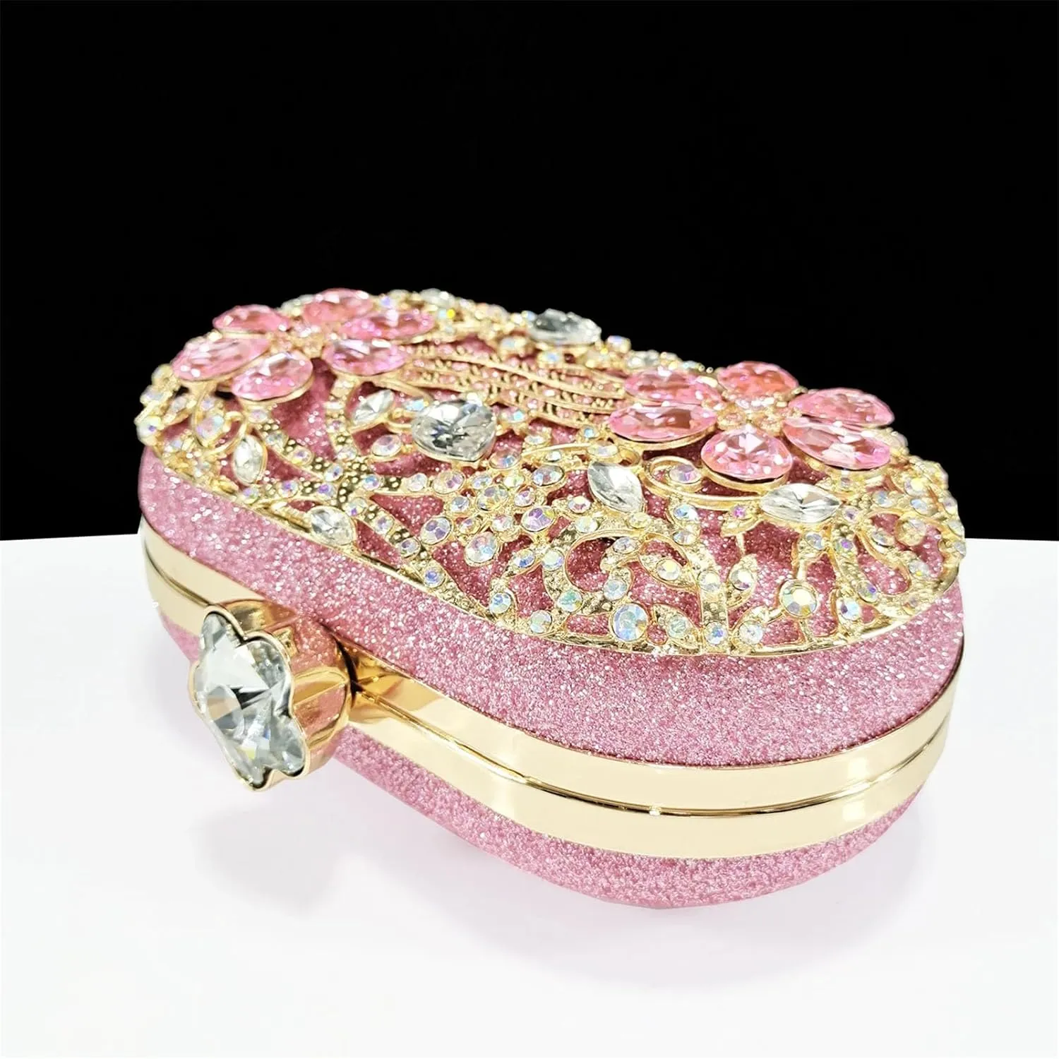 Women's Pink Italian Party Set - Comfortable Low Heel Sandals & Rhinestone Clutch for Casual Events