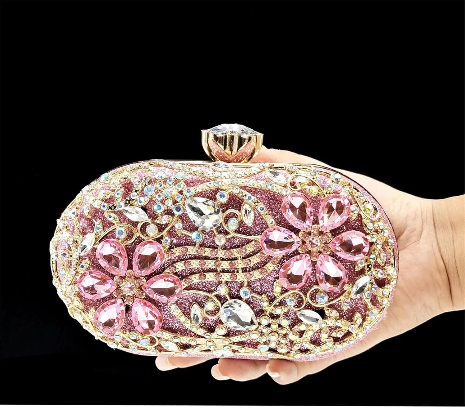 Women's Pink Italian Party Set - Comfortable Low Heel Sandals & Rhinestone Clutch for Casual Events