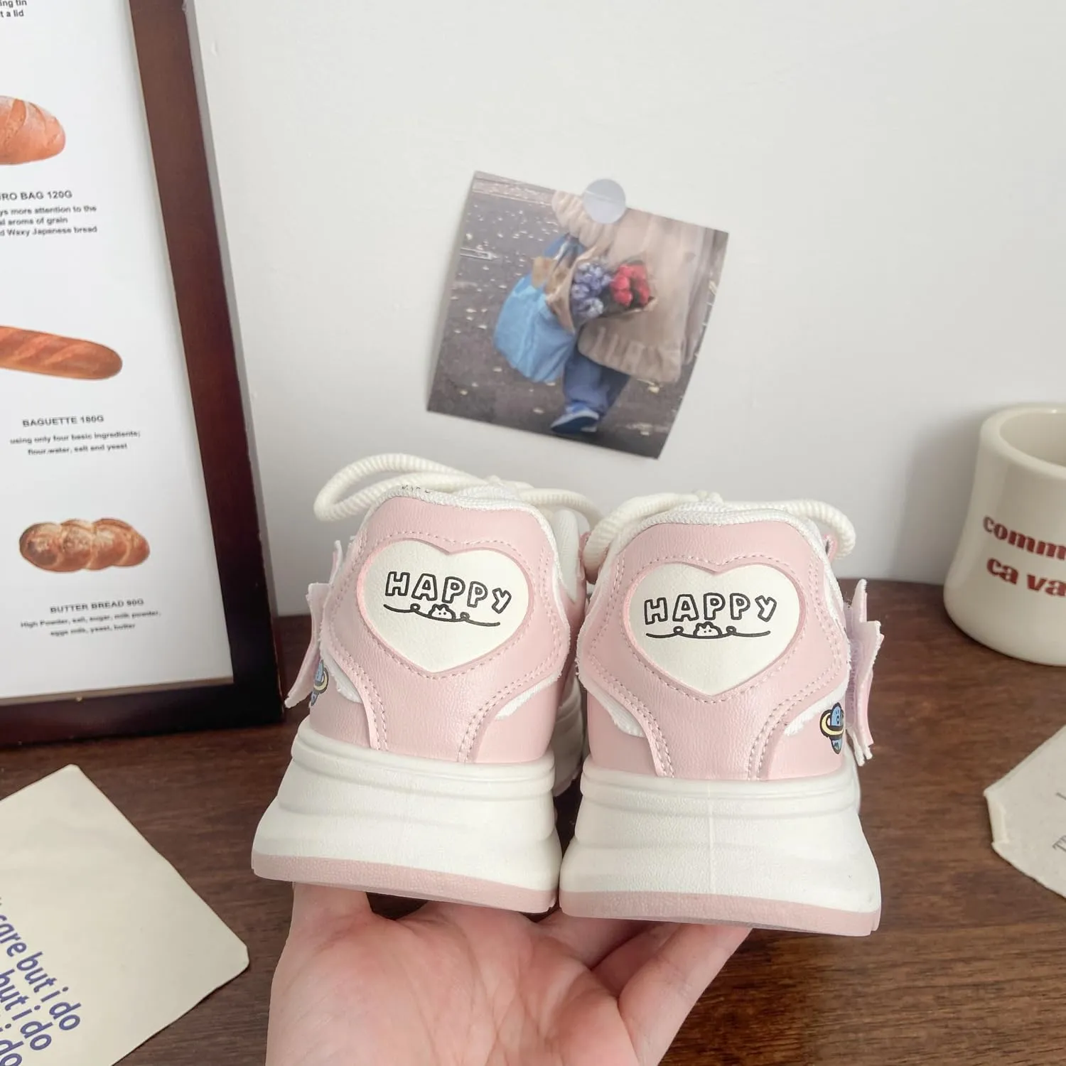 Women's Pink Star Platform Sneakers - Chunky White Y2k Casual Shoes for Campus, Mall & Travel, Non-Slip Footwear