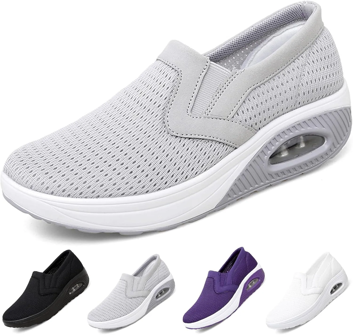 Women's Platform Orthopedic Air Cushion Walking Shoes Mesh Breathable Diabetic Nurse Work Sneakers Slip-ons Light Wedge Ladies Toning Rocker Shoe